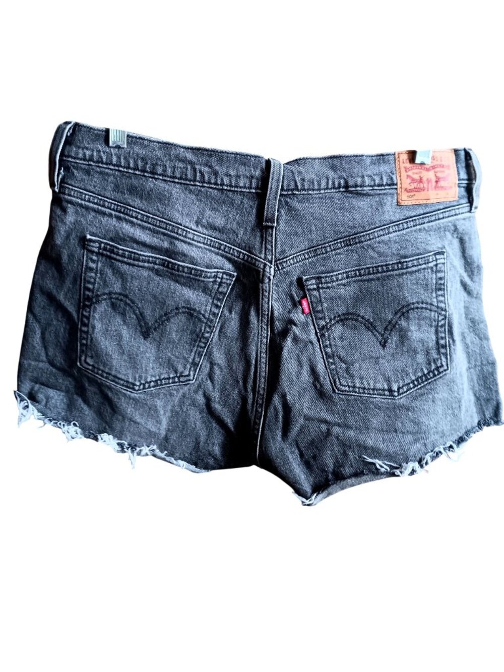 33W Denim Shorts 33" Levis 501 Original High-Waisted Distressed Black
